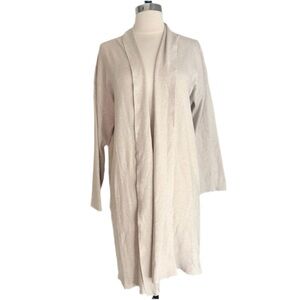 Fashion Apparel Ribbed Open Front Knit Long Cardigan Duster Sweater, Oatmeal, S